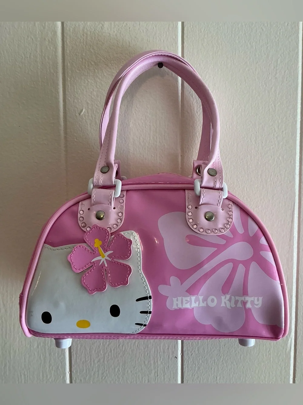 Vntg Rare Y2K Hawaii Hibiscus Flower Sanrio Hello Kitty Mini Bowler Handbag Bag